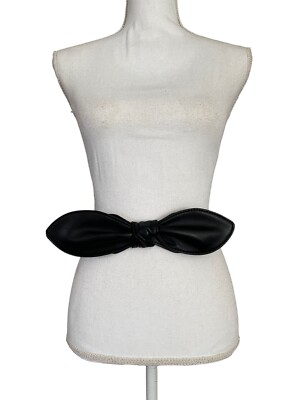 INC Medium Large Wide Black Faux Leather Bow Belt Cumberbund Wedding  #MQ10