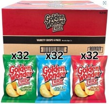 Golden Wonder Variety Crisps, 16 x (6x25g) Total 96 Crisps, Cheese & Onion, Salt