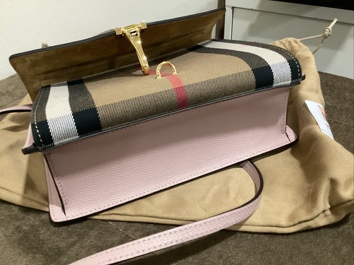 Autentica borsa a tracolla Burberry Macken House Check orchidea pallida - Foto 4 di 12