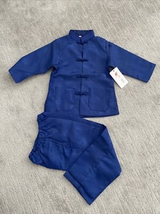 NWT Baby 2 Pieces Traditional Chinese Boys Outfit blue frog closures 2-3T