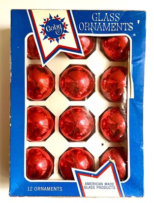Vintage 12 Coby Glass Christmas Ornaments Red - NOS - New In Box - 2.5 in