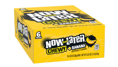 Now & Later Soft Taffy Chewy Banana Fruit Chews,0.93 Ounce (Pack of 24)