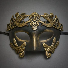 Men Masquerade Mask Roman Greek Warrior Emperor Venetian Costume Black Silver