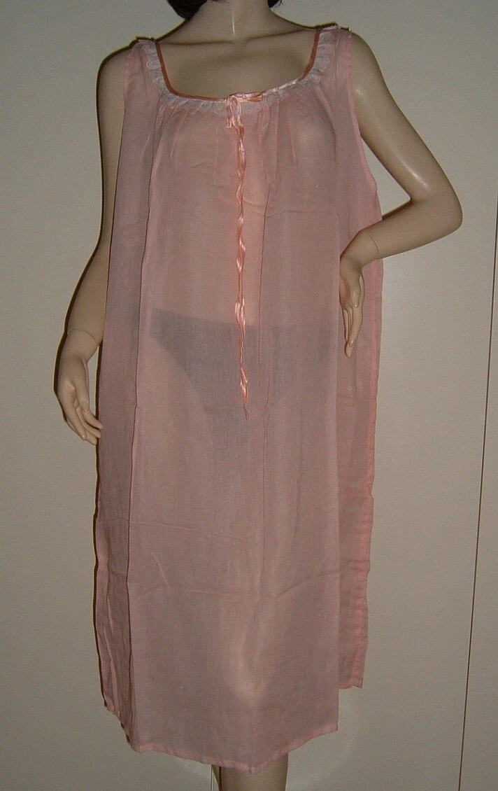 VINTAGE CAMICIA DA NOTTE ROSA COTONE PIZZO SANGALLO SEXY LINGERIE GRANDISSIMA