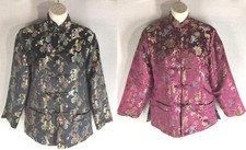 Vintage Reversible jacket sz S Asian Satin Black Plum Fabric Frog Closure Pocket