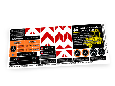 CUSTOM STICKERS for Set 8110 Unimog U 400 + UNIQUE Plaque sticker +Extra's