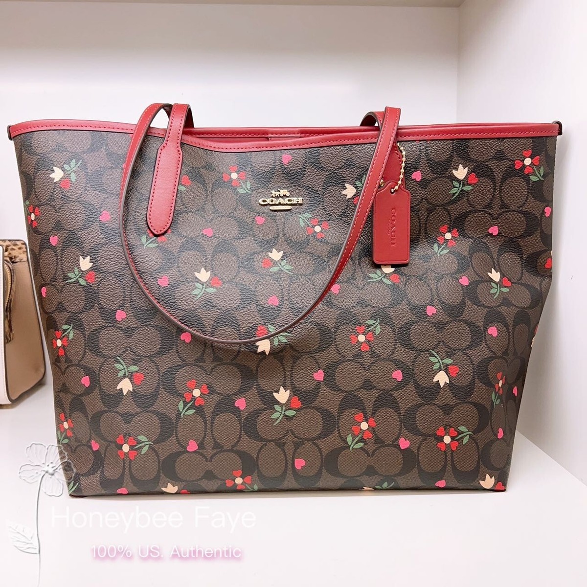 日本未入荷 Coach City Tote Bag シティ トート フルーツ柄 NWT Coach City Tote In Signature Canvas With Heart Petal