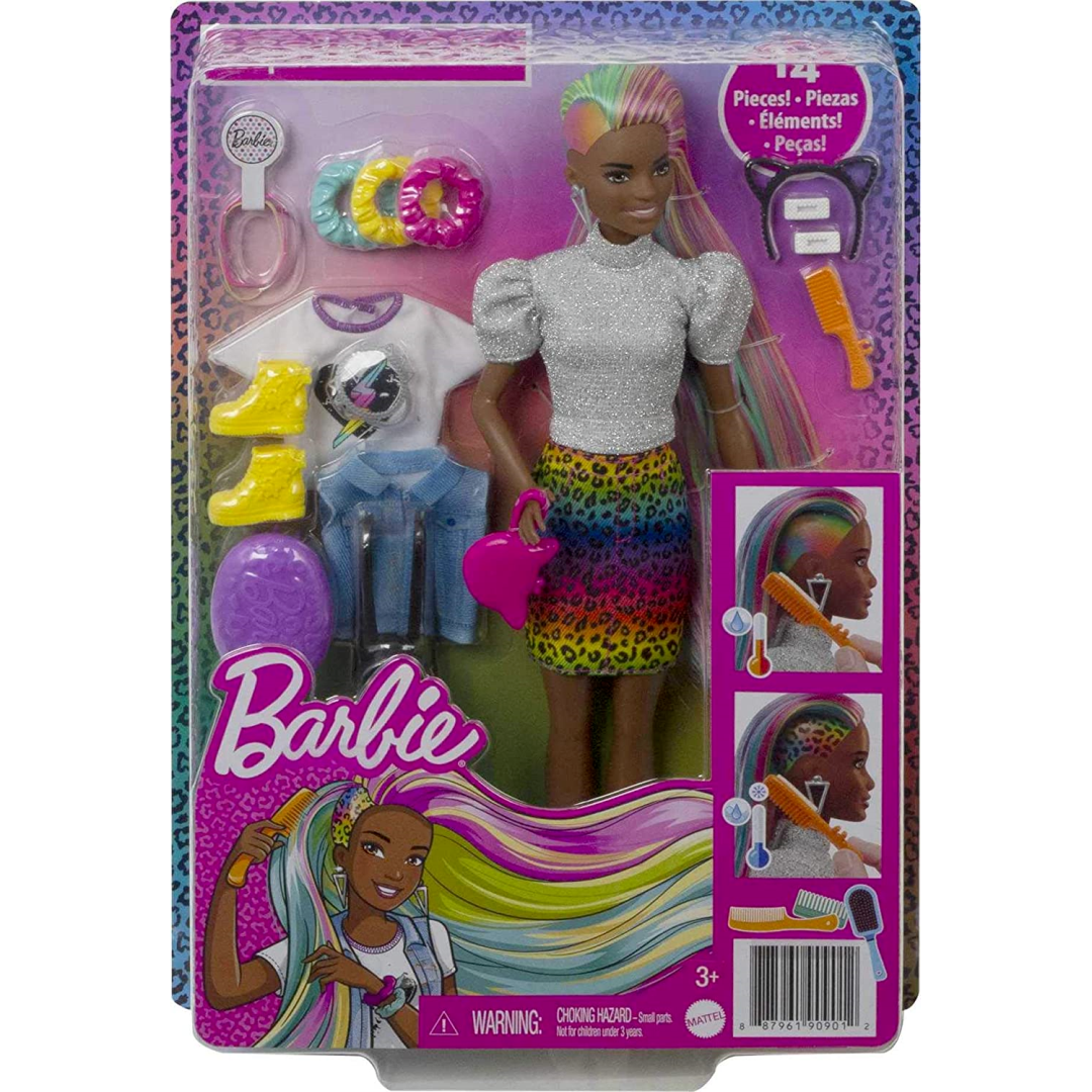 Barbie Leopard Rainbow Pride Hair Doll & Accessories  Colour Change Feature NEW.