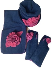 French Hat Gloves Scarf Set Of 3 Red & Black