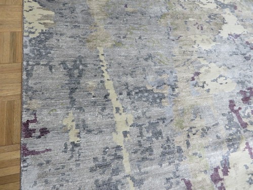 9 x 12'1 Hand Knotted Gray & Purple Modern Tibetan Oriental Rug With Silk G9108 - Picture 9 of 12