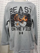 Boys Youth Under Armour Top Shirt NEW Long Sleeve Gray Football Beast 4