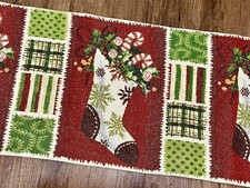 Tapestry Table Runner CHRISTMAS STOCKINGS Green Patchwork HOLIDAY 13x68"