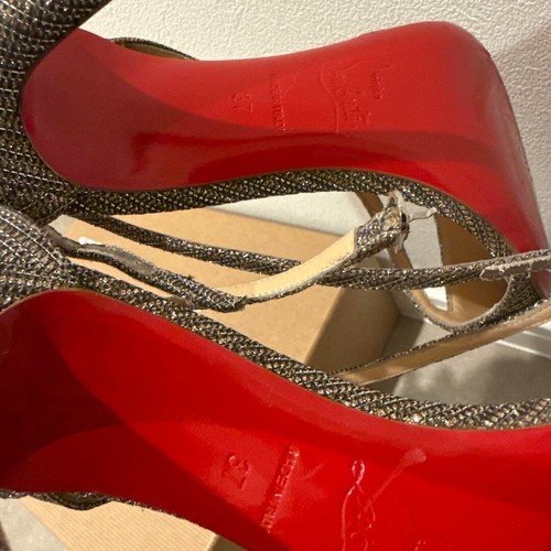 Christian Louboutin Silver High Heels FLIKETTA 100 Pumps Glitter Chain 37 US6.5 - Picture 4 of 5