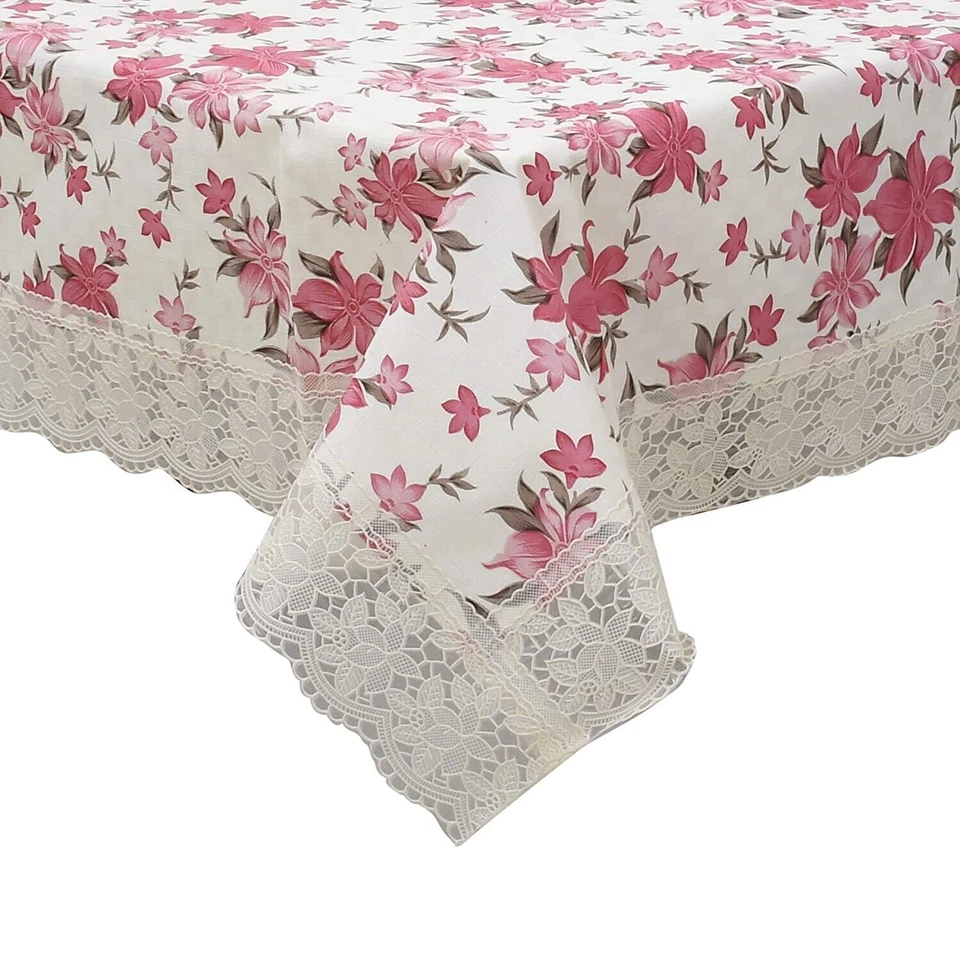 New Floral Design PVC 6 Seater Dining Table Cover (Size: 150 cm x 216 cm, Cream) - Image 3 of 3