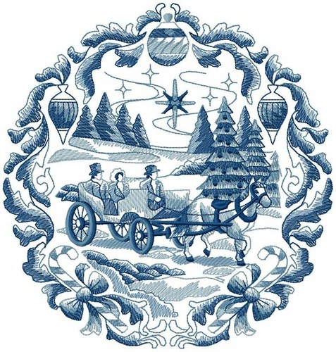 Delft Blue Scenes of Christmas EMBROIDERED QUILT BLOCKS - Beautiful 8" LARGE Set - 第 1/4 張圖片