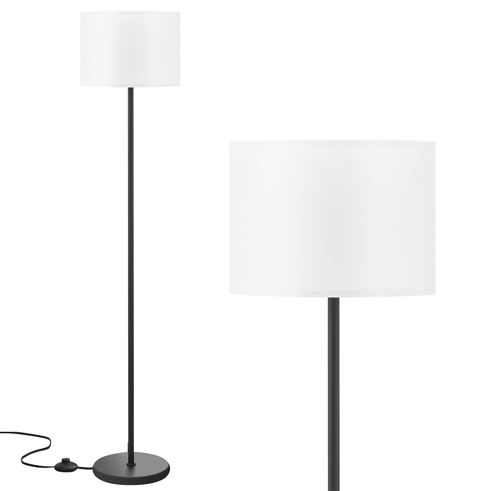 Modern Floor Lamp Simple Design with White Shade, Foot Pedal Switch, 60
