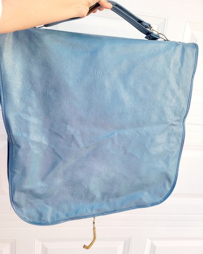Vintage Samsonite Blue Leather Hanging Garment Suit Dress Bag Travel Silhouette - Picture 7 of 16