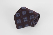 JOHN W NORDSTROM Silk Tie. Maroon w Blue Yellow Boxed Floral. Made in Italy.