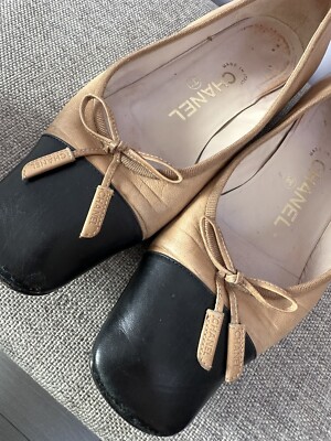 Chanel Vintage Leather Ballet Shoes Square Toe Pointe Eu 37 Us 7