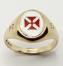 Knights Templar Signet Masonic PD EP Ring  9ct Yellow Gold Size Z+1