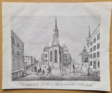 Original 1846! Stahlstich Katholische Kirche zu Leipzig nach ihrer Vollendung
