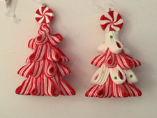 NEW PEPPERMINT CANDY RIBBON CHRISTMAS TREE ORNAMENT X 2 FREE SHIP
