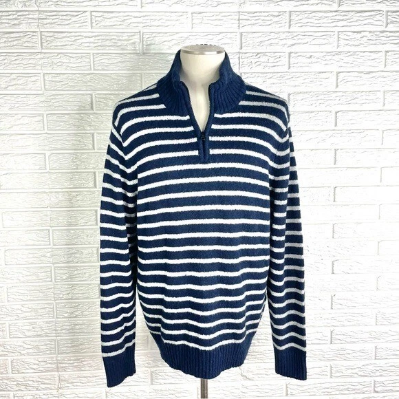 American Eagle Outfitters Seriously Soft Wool Striped Quarter Zip Sweater Large