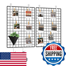 C AHOME Photo Wall Display Set of 2 Grid Panel Hooks Clips Hemp Cord Hammer 17.7