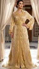 Luxurious Gold Moroccan Takchita-Traditional Kaftan Wedding Gown&belt.Dubai Kaft