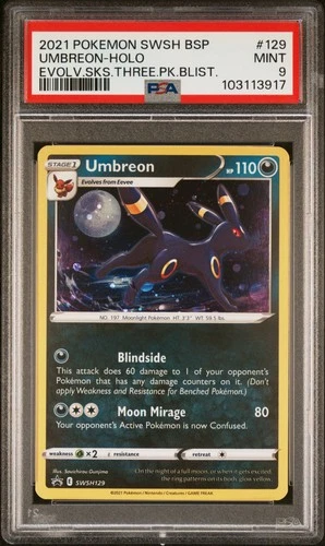 2021 POKEMON SWSH BLACK STAR PROMO #129 UMBREON-HOLO PSA 9
