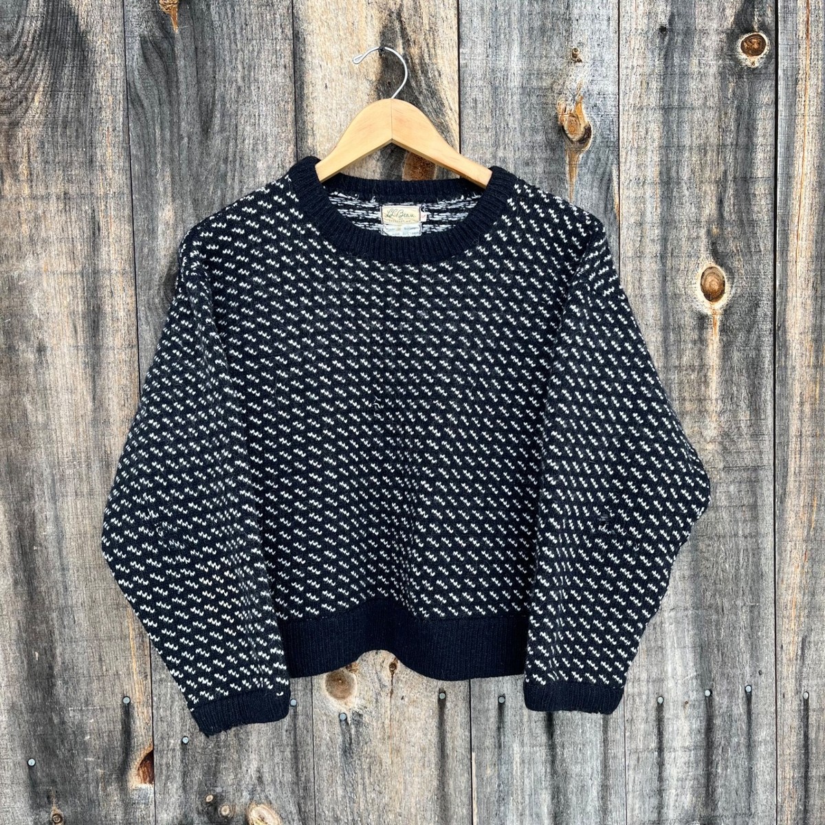 LL Bean Birdseye Sweater Size Small Script Vintage Wool Knit 