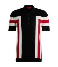 HUGO BOSS Short Sleeved Knit Polo in Cotton Block Stripes Sweater - Size M