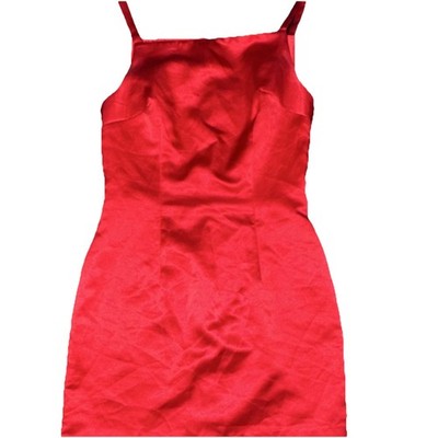 Rampage Red Satin Sheath Sleeveless Strappy Short Dress Square Neck Zip Size 7
