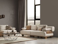 Exklusive Beige Loungecouch Designer Holzgestell Stoffsofa MöBel
