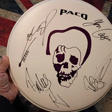 Volbeat Custom Drawn Signed Drumhead Photos Of Signing