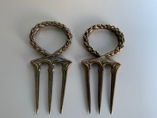 2 Antique Three Prong Ornate Handled Metal Bread Forks