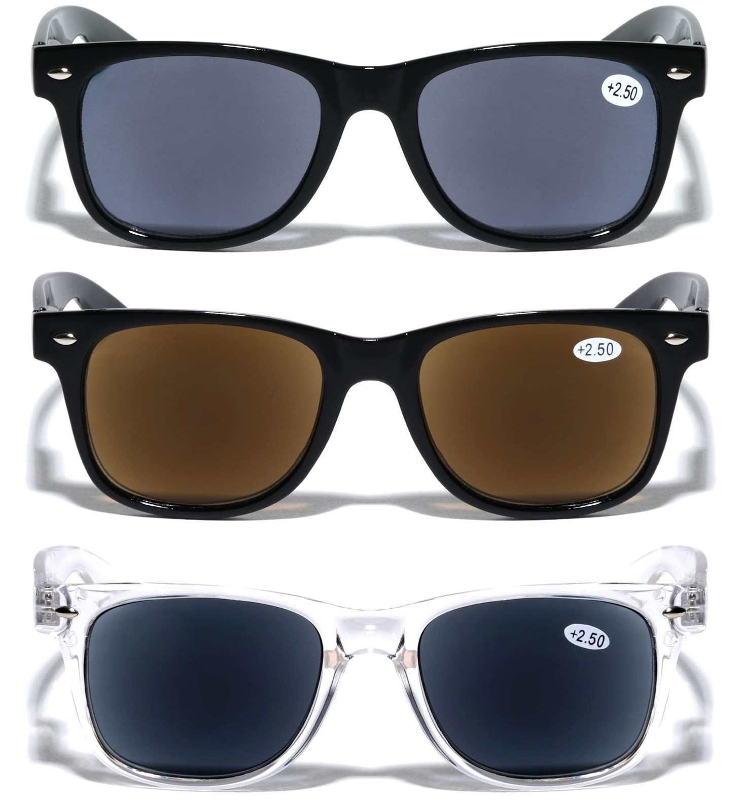 V.W.E. 3 Pairs Classic 80's Reading Sunglasses - Tinted Reader - Not Bifocal ...