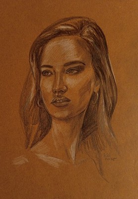 Portrait Study No. 9   Pencil Drawing on Toned Paper