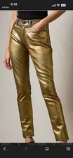 Lauren Ralph Lauren Gold Metallic Cropped Skinny Jeans Womens size 4