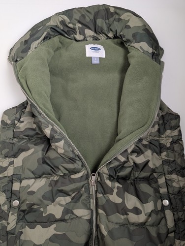 Old Navy Womens Fleece Lined Camouflage Puffer Vest Sz S Green Quilted Full Zip - Picture 4 of 6