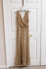 BHLDN Gold Sequin Floor Length Dress, Sleeveless - from Anthropologie
