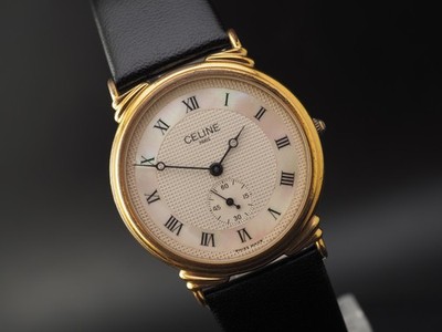Vintage 90s N MINT Celine H2903-3 MOP Roman Small Second Qz 31mm Men Watch JAPAN