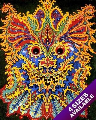 PSYCHEDELIC COLORFUL LOUIS WAIN PAINTING WILD CAT DESIGN ART REAL CANVAS PRINT