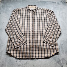 Carhartt Long Sleeve Button Down Plaid Shirt Relax Fit Work Wear Tan Men Sz XL