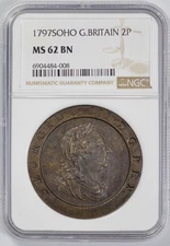 1797 SOHO Great Britain Cartwheel 2 Pence NGC MS 62 BN