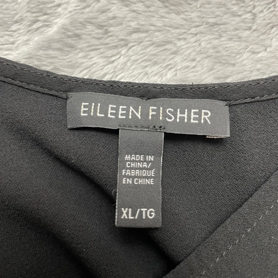 Eileen Fisher Georgette Crepe Maxi Dress Womens XL Black 100% Silk Sleeveless - Image 3 of 4