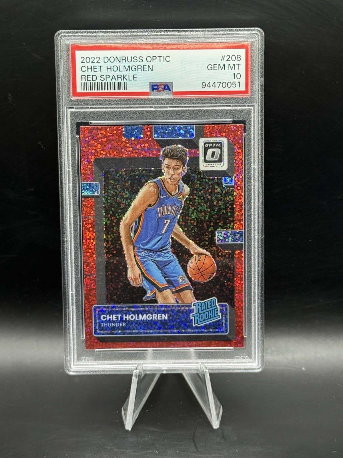2022-23 Donruss Optic Chet Holmgren #208 Red Sparkle SP RC Rookie PSA 10