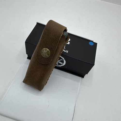 Asmodus Damascus Steel, Stabilized Wood Folding Knife W/Belt Clip Sheath BlueGrn - Picture 11 of 15