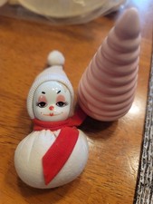 Vintage Porcelain Clown possible Pin Cushion and Christmas Tree
