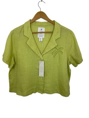 Calypso St. Barth Linen Embroidered Camp Shirt in Green Size Large NEW
